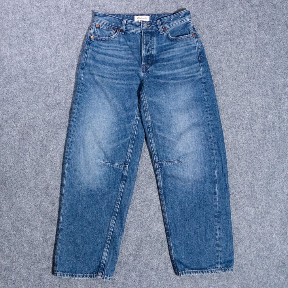Madewell Darted Barrel Leg Jeans Medium Wash Blue Denim Women's 23 High Rise